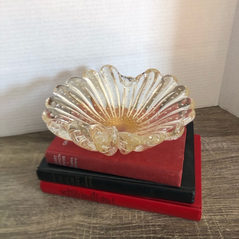 Hand Blown Glass Bowl with Gold Accents